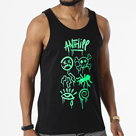 Anthill - Camiseta de tirantes negra con guión verde fluorescente