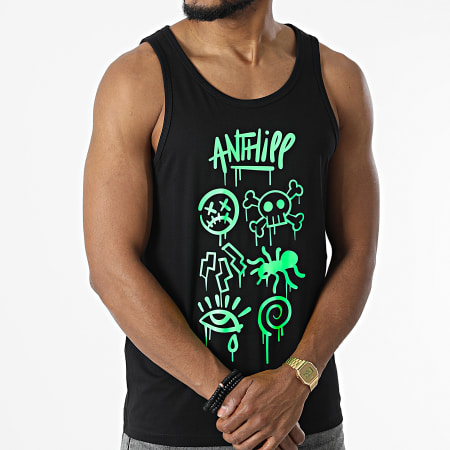 Anthill - Camiseta de tirantes negra con guión verde fluorescente