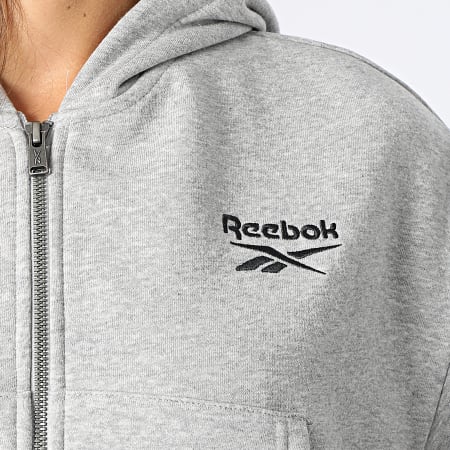 Reebok Felpa donna con zip e cappuccio a righe HT3535 Heather Grey Ryses