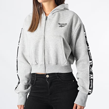 Reebok Sweat Zipp Capuche Femme Crop A Bandes HT3535 Gris Chin