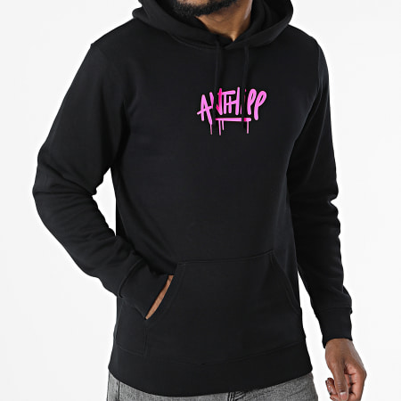 Anthill - Sudadera con capucha Script rosa fluorescente negro