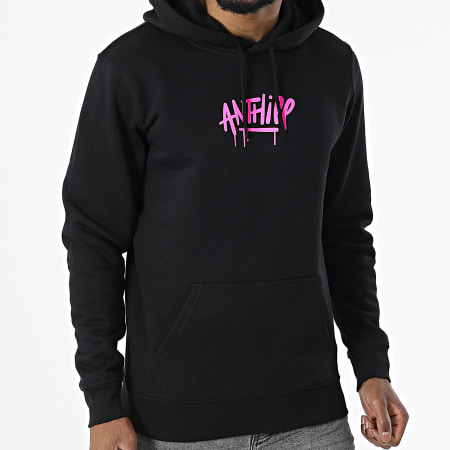 Anthill - Sudadera con capucha Script rosa fluorescente negro