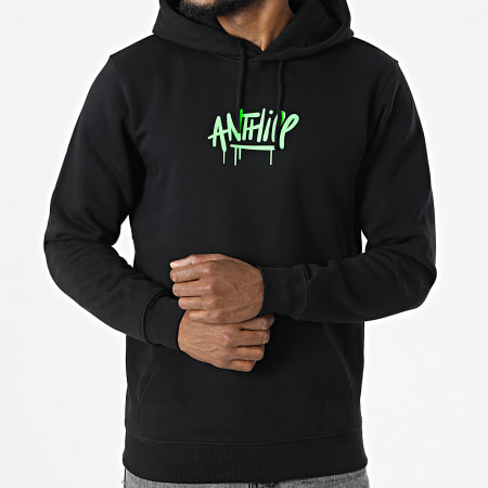 Anthill - Sudadera con capucha Script verde fluorescente negra