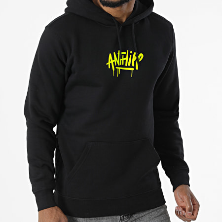 Anthill - Felpa con cappuccio nero giallo fluo