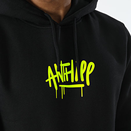 Anthill - Felpa con cappuccio nero giallo fluo