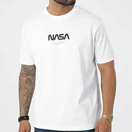 NASA - Oversize Camiseta Large Space Edition Blanco Rosa Fluo