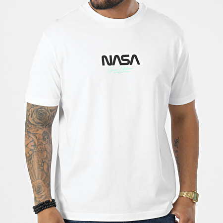NASA - Tee Shirt Oversize Large Space Edition Blanc Vert Fluo