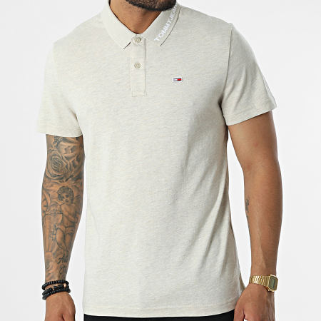 Tommy Jeans - Polo Manches Courtes Reg Jersey 0917 Beige Chiné