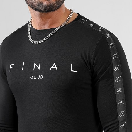 Final Club - Maglietta a maniche lunghe con strisce Premium Fit Logo 1035 Nero