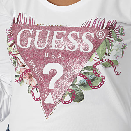 Guess - Camiseta de manga larga para mujer W2YI36 Blanco