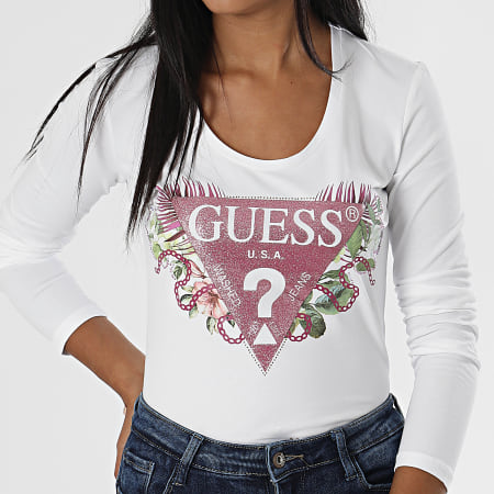 Guess - Tee Shirt Manches Longues Femme W2YI36 Blanc