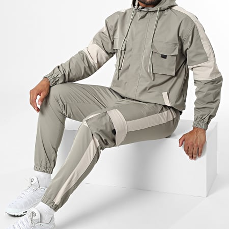 Frilivin - Set giacca con zip e pantaloni da jogging verde chiaro con cappuccio