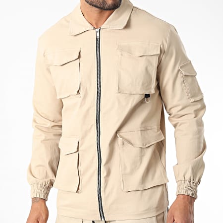 Frilivin - Conjunto de chaqueta con cremallera y pantalón jogger beige