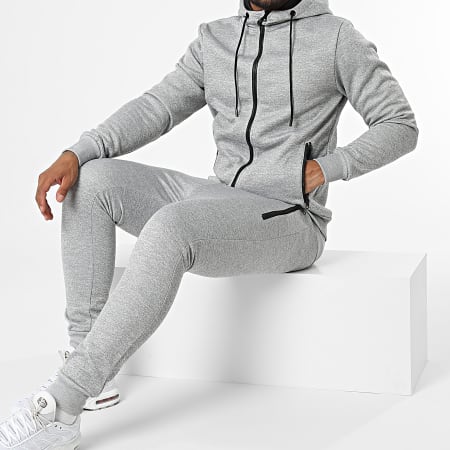 Classic Series - 2935 Set giacca con zip e pantaloni da jogging con cappuccio grigio erica