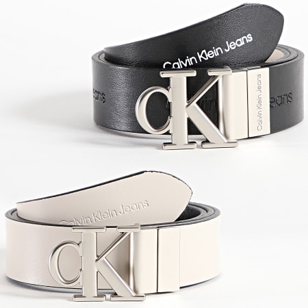 Calvin Klein - Cintura reversibile da donna Piastra mono rotonda 0154 Nero Beige