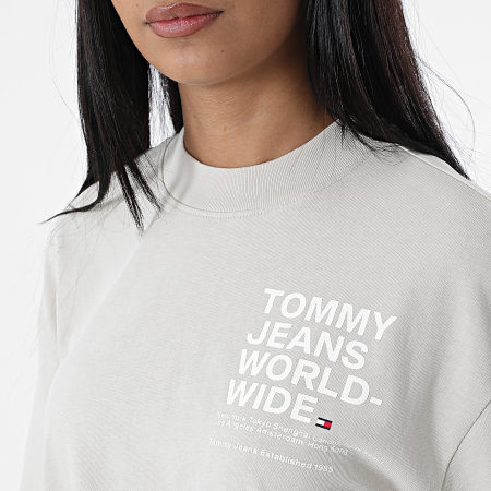 Tommy Jeans - Tee Shirt Crop Femme Worldwide 3729 Beige