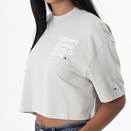 Tommy Jeans - Tee Shirt Crop Femme Worldwide 3729 Beige