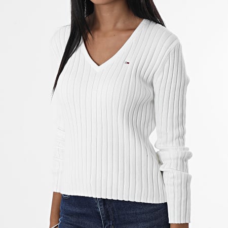 Tommy Jeans - Jersey cuello pico mujer 4253 Blanco