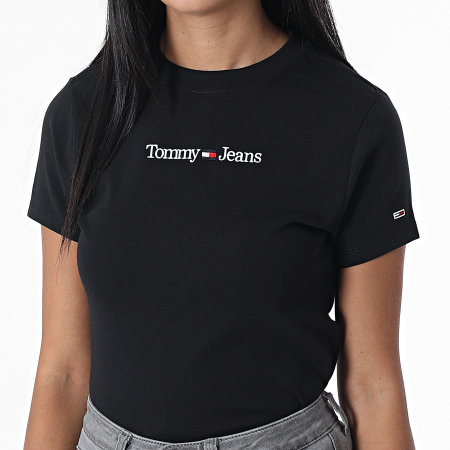 Tommy Jeans - T-shirt donna Baby Serif Linear Slim 4364 Nero