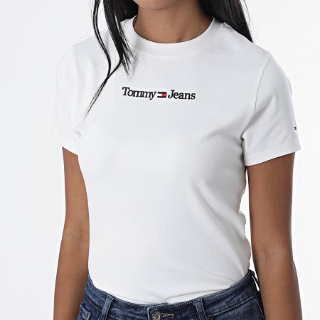 Tommy Jeans - Baby Serif Camiseta Linear Slim Mujer 4364 Blanco