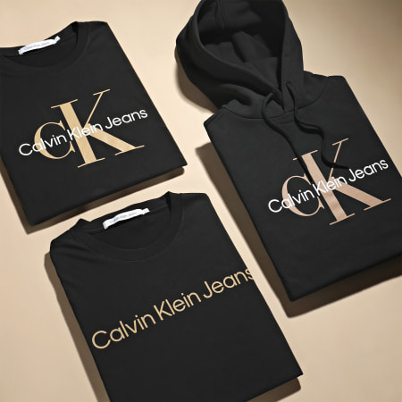 Calvin Klein - Maglietta con monogramma stagionale 0806 Nero Beige