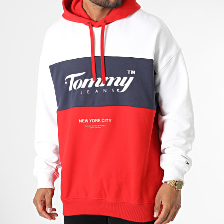 Tommy Jeans - Archivio 4200 Felpa con cappuccio bianco navy rosso tricolore