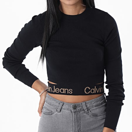 Calvin Klein - Sudadera Mujer Cintura Logo Cuello Redondo Intarsia 9787 Negro