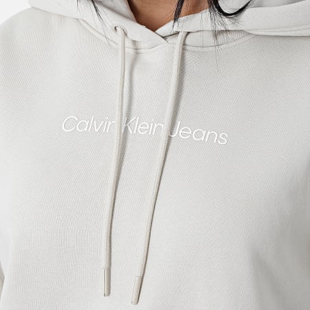 Calvin Klein - Sweat Capuche Femme Shrunken Institution 9910 Beige