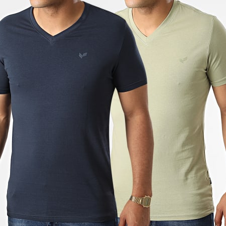 Kaporal - Lote De 2 Camisetas De Regalo Con Cuello En V Azul Marino Verde Claro Caqui