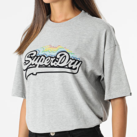 Superdry - Tee Shirt Femme Vintage Logo Rainbow Gris Chiné