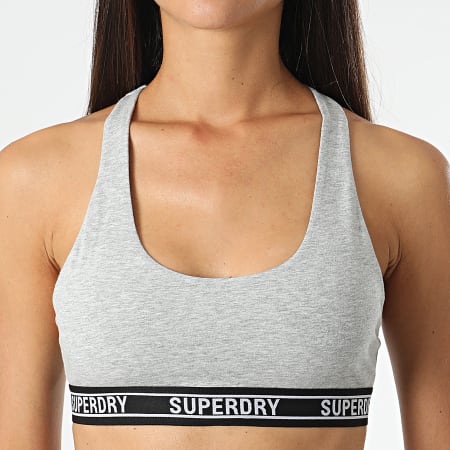 Superdry - Sujetador multilogo para mujer Heather Grey