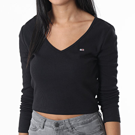 Tommy Jeans - Tee Shirt Manches Longues Femme Baby Rib Jersey 4278 Noir