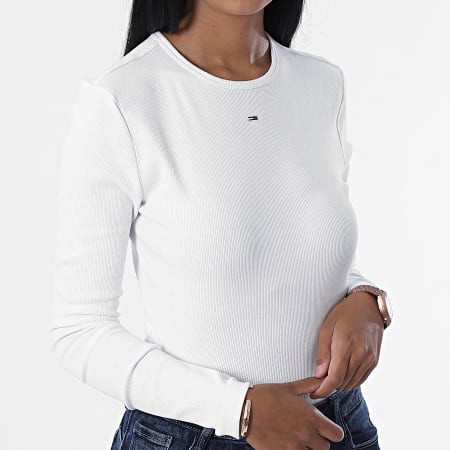 Tommy Jeans - Tee Shirt Manches Longues Femme Baby Rib Jersey 4277 Blanc