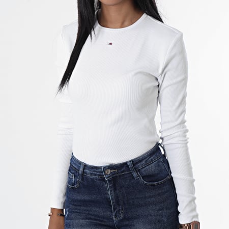 Tommy Jeans - Tee Shirt Manches Longues Femme Baby Rib Jersey 4277 Blanc