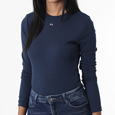 Tommy Jeans - Camiseta de manga larga para mujer Baby Rib Jersey 4277 Azul marino
