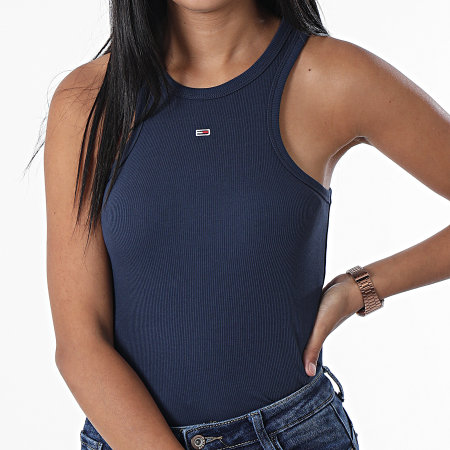 Tommy Jeans - Camiseta de tirantes de canalé para mujer 4282 Azul marino
