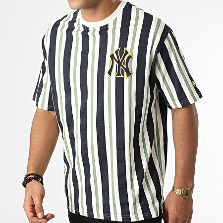New Era - Tee Shirt Oversize A Rayures New York Yankees 60284645 Beige Bleu Marine Vert Kaki