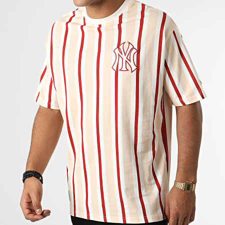 New Era - Tee Shirt Oversize A Rayures New York Yankees 60284645 Beige Rouge