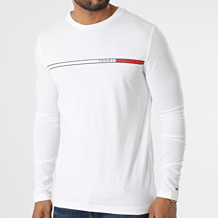 Tommy Hilfiger - Tee Shirt Manches Longues Two Tone Chest Stripe 8785 Blanc