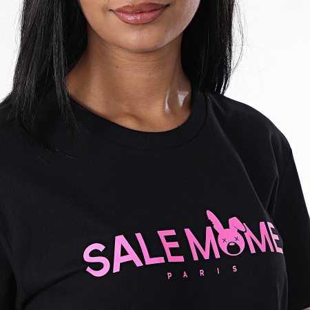 Sale Môme Paris - Robe Tee Shirt Femme Lapin Noir Rose Fluo