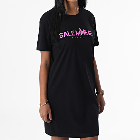 Sale Môme Paris - Robe Tee Shirt Femme Lapin Noir Rose Fluo
