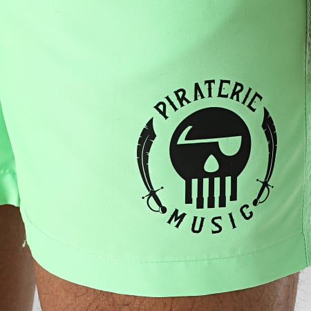 Piraterie Music - Short De Bain Logo 2 Vert Fluo Noir
