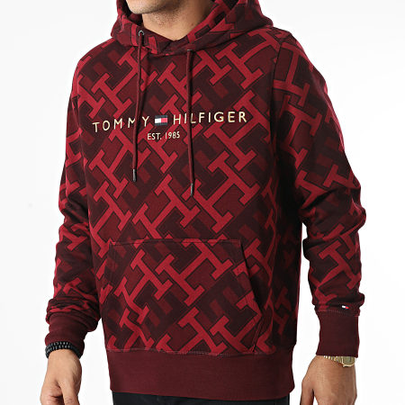 Tommy Hilfiger - Sweat Capuche All Over Print Monogram Tommy Logo 8676 Rouge Bordeaux