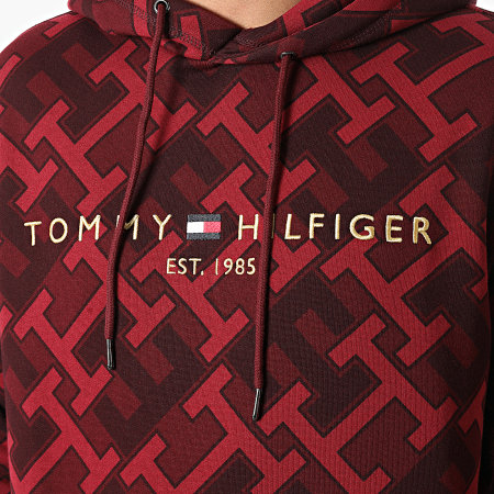 Tommy Hilfiger - Felpa con cappuccio con stampa monogramma Tommy Logo 8676 Rosso Bordeaux