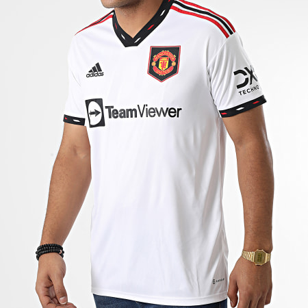Adidas Performance - Camiseta de fútbol con cuello en V del Manchester United H13880 Blanca