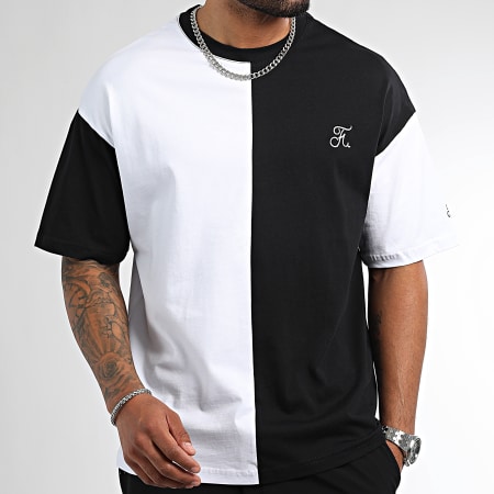 Final Club - Tee Shirt Oversize Large Avec Broderie Half 1053 Noir Blanc
