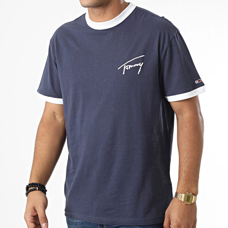 Tommy Jeans - Tee Shirt Signature Ringer 3123 Bleu Marine