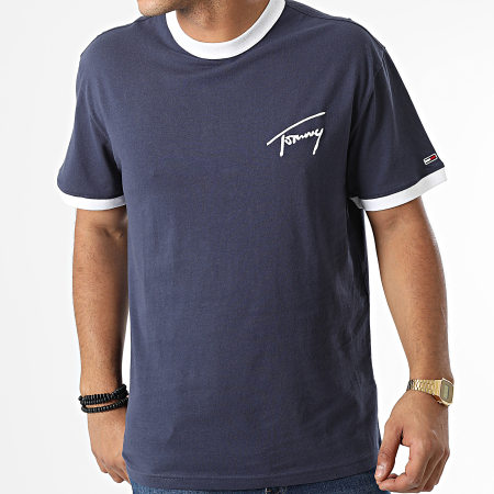 Tommy Jeans - Tee Shirt Signature Ringer 3123 Bleu Marine