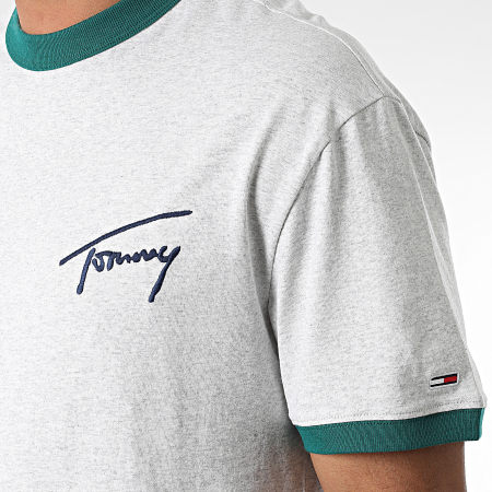 Tommy Jeans - Tee Shirt Signature Ringer 3515 Gris Chiné Vert