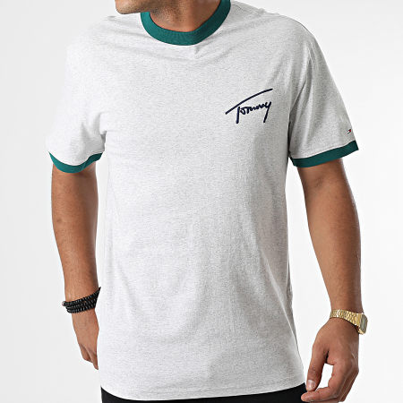 Tommy Jeans - Camiseta Signature Ringer 3515 Gris brezo Verde
